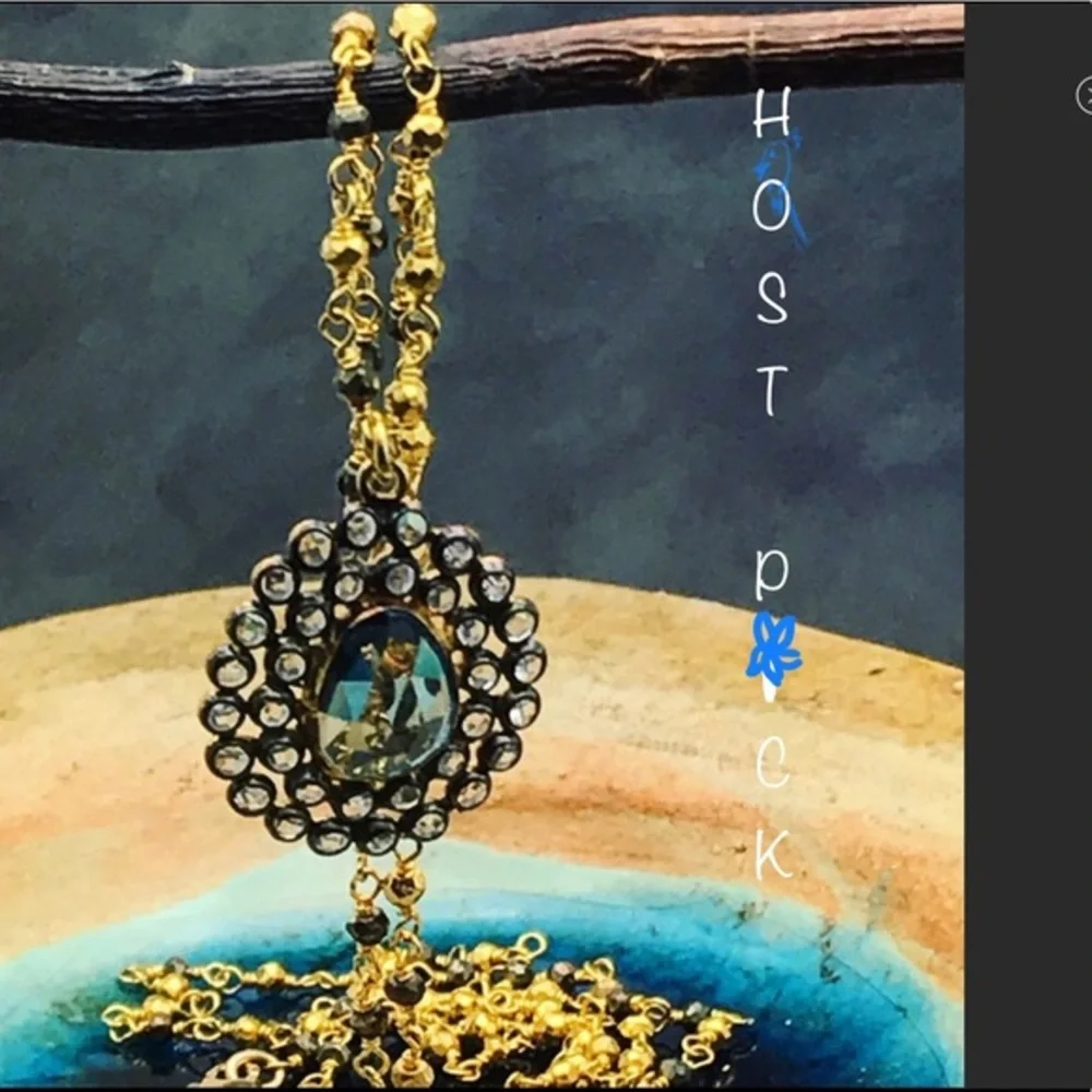 Blue Spinal & sapphires gold black silver necklace - Picture 1 of 4